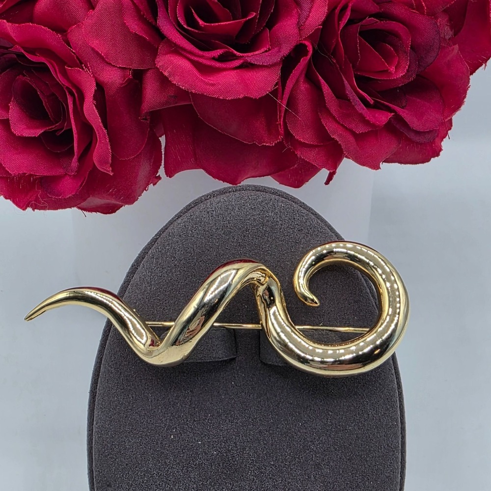Vintage Gold Tone Abstract Swirl Brooch Mid Century Modernist Pin Elegant